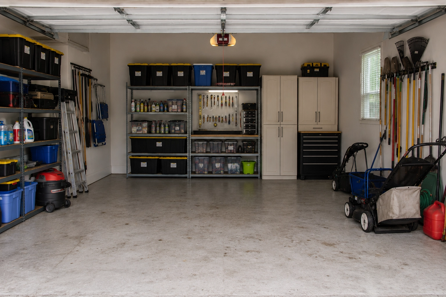 Clean Sarasota property after Anchor Services garage cleanouts — Two-car garage in Sarasota — cleared, sorted and swept in a single visit.
