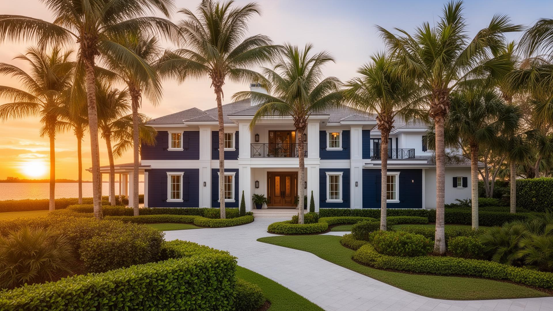 Luxury Sarasota waterfront home at sunset